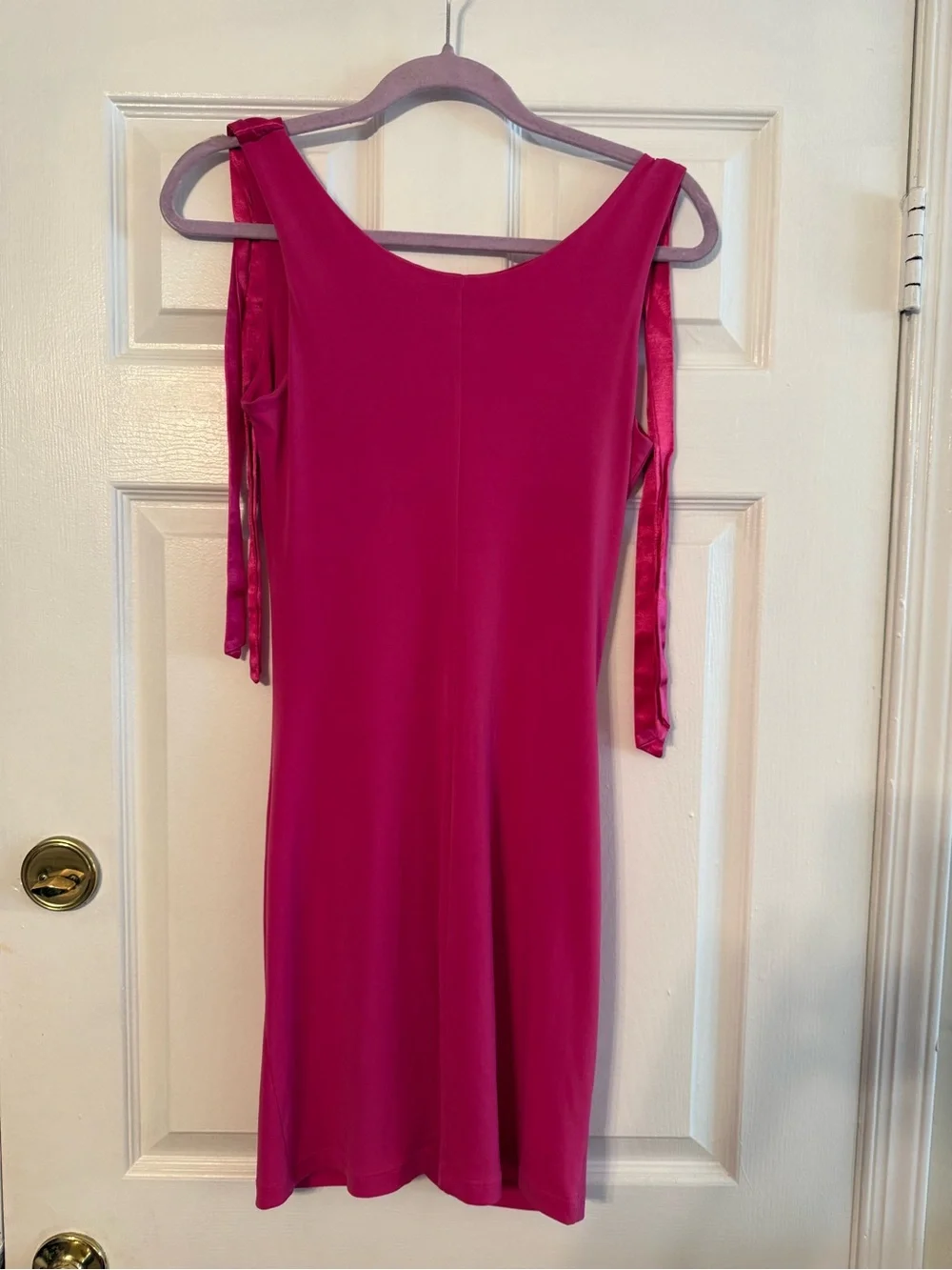 Frederick's of Hollywood Hot Pink Ruched Tie-Shoulder Mini Dress